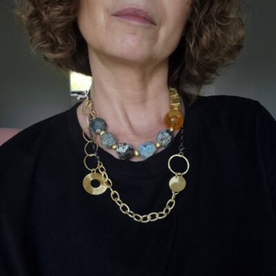 Naszyjnik z turkusem i bursztynem