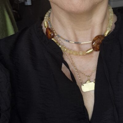 Naszyjnik z cytrynem i bursztynem