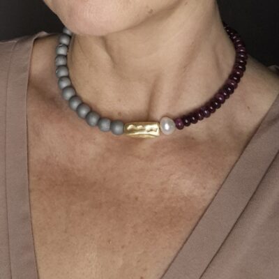 Naszyjnik z perłą i druzami agatowymi