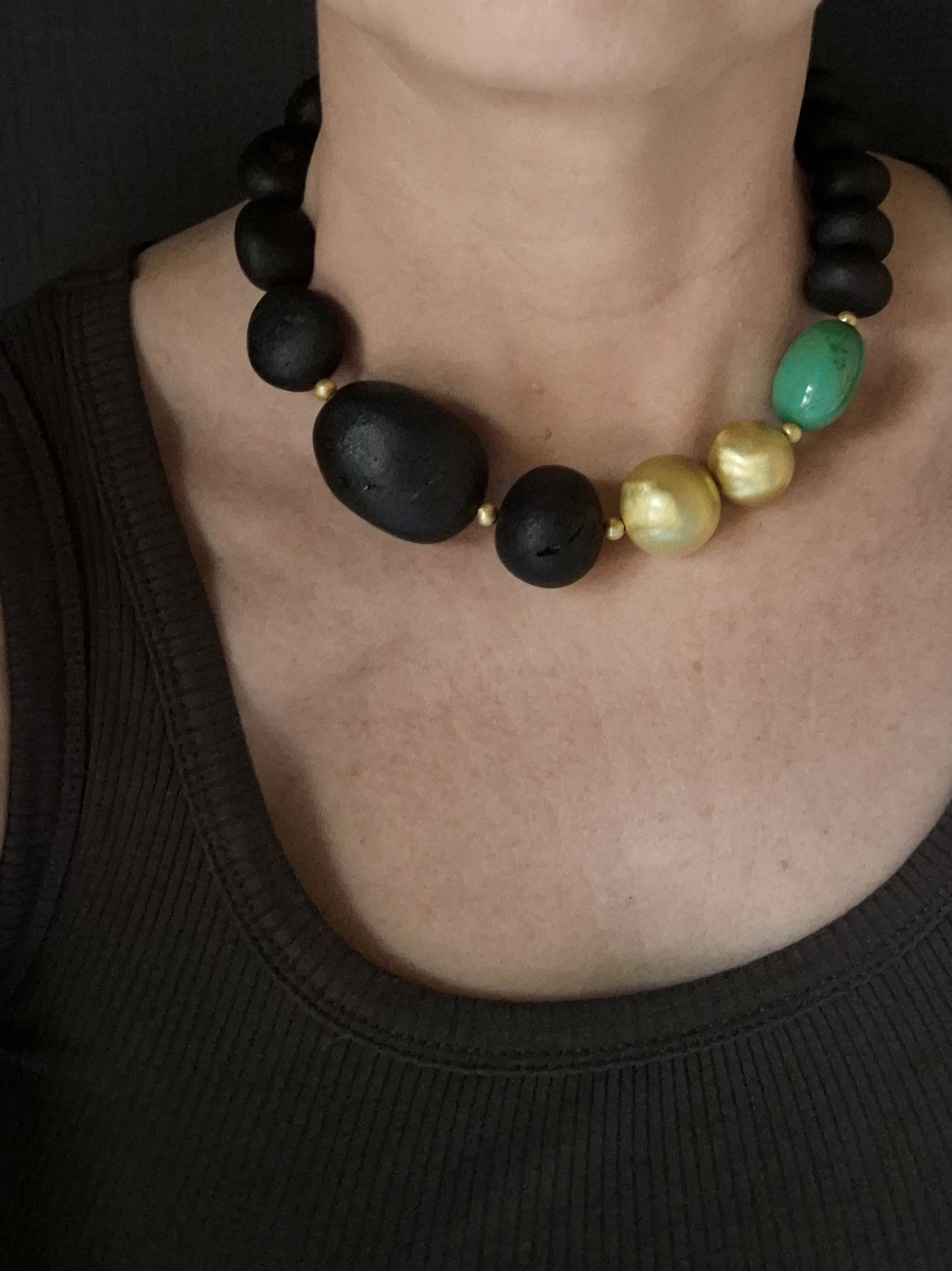Czarny bursztyn i zielony turkus