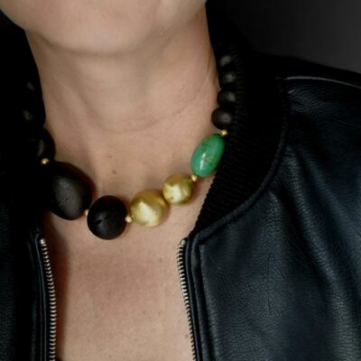 Czarny bursztyn i zielony turkus