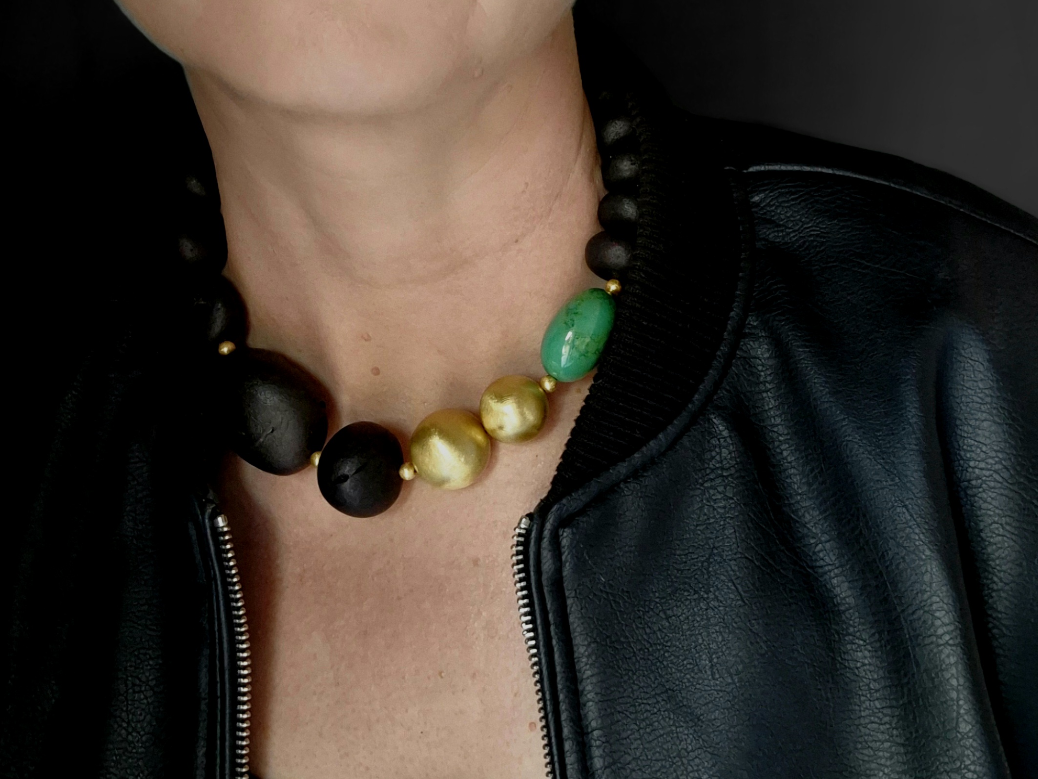 Czarny bursztyn i zielony turkus